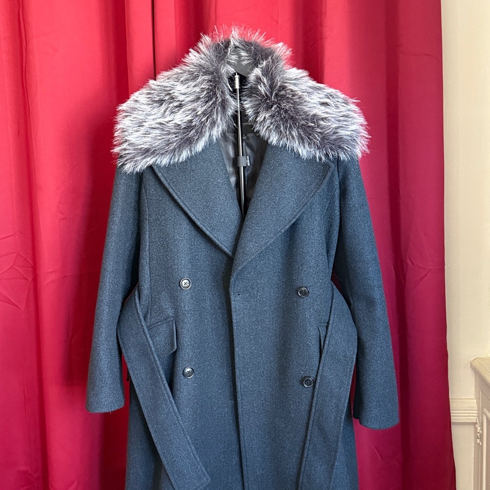 Banana Republic Long Coat with Removable Faux-Fur Collar
